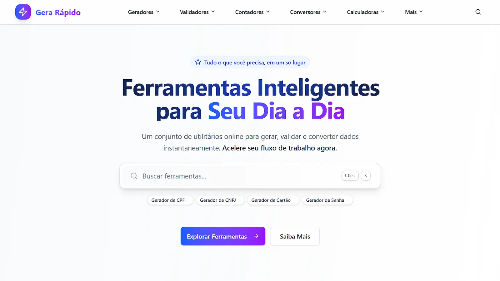 Print da home do GerarRapido.com.br
