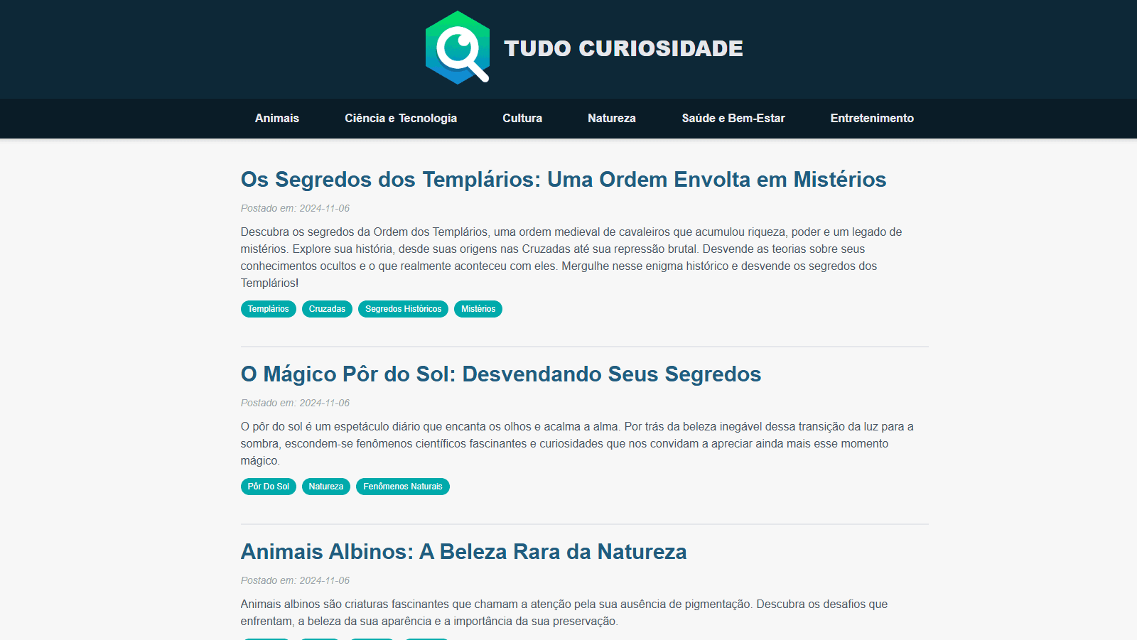 Tudo Curiosidade AI-generated curiosity website